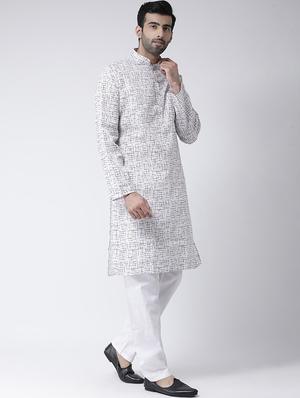 white printed kurta pyjama set - 17335091 - Standard Image - 2