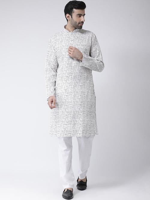 white printed kurta pyjama set - 17335093 - Standard Image - 1