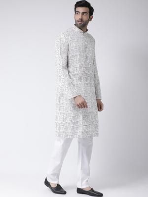 white printed kurta pyjama set - 17335093 - Standard Image - 2