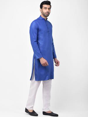 blue solid dupion kurta pyjama set - 17335095 - Standard Image - 2