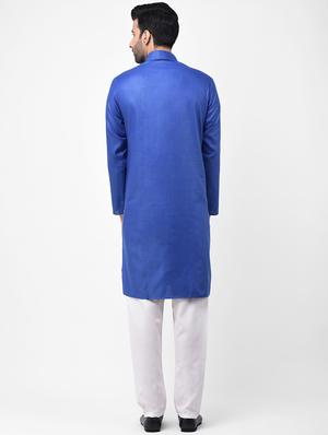 blue solid dupion kurta pyjama set - 17335095 - Standard Image - 3
