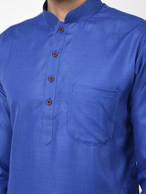 blue solid dupion kurta pyjama set - 17335095 - Standard Image - 5