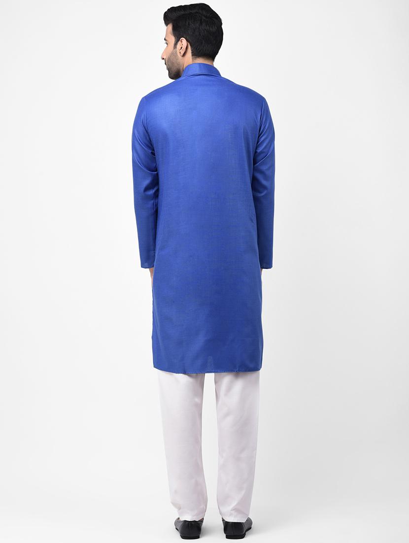 blue solid dupion kurta pyjama set - 17335095 - Zoom Image - 3
