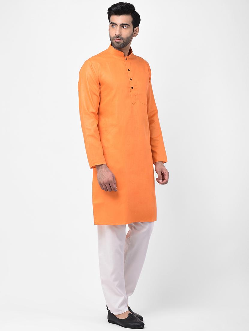 orange solid kurta pyjama set - 17335096 - Zoom Image - 2
