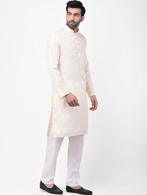 cream jacquard kurta pyjama set - 17335097 - Standard Image - 2