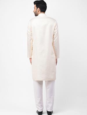 cream jacquard kurta pyjama set - 17335097 - Standard Image - 3