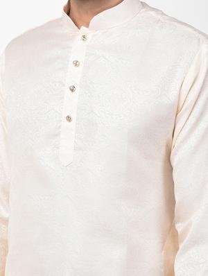 cream jacquard kurta pyjama set - 17335097 - Standard Image - 5
