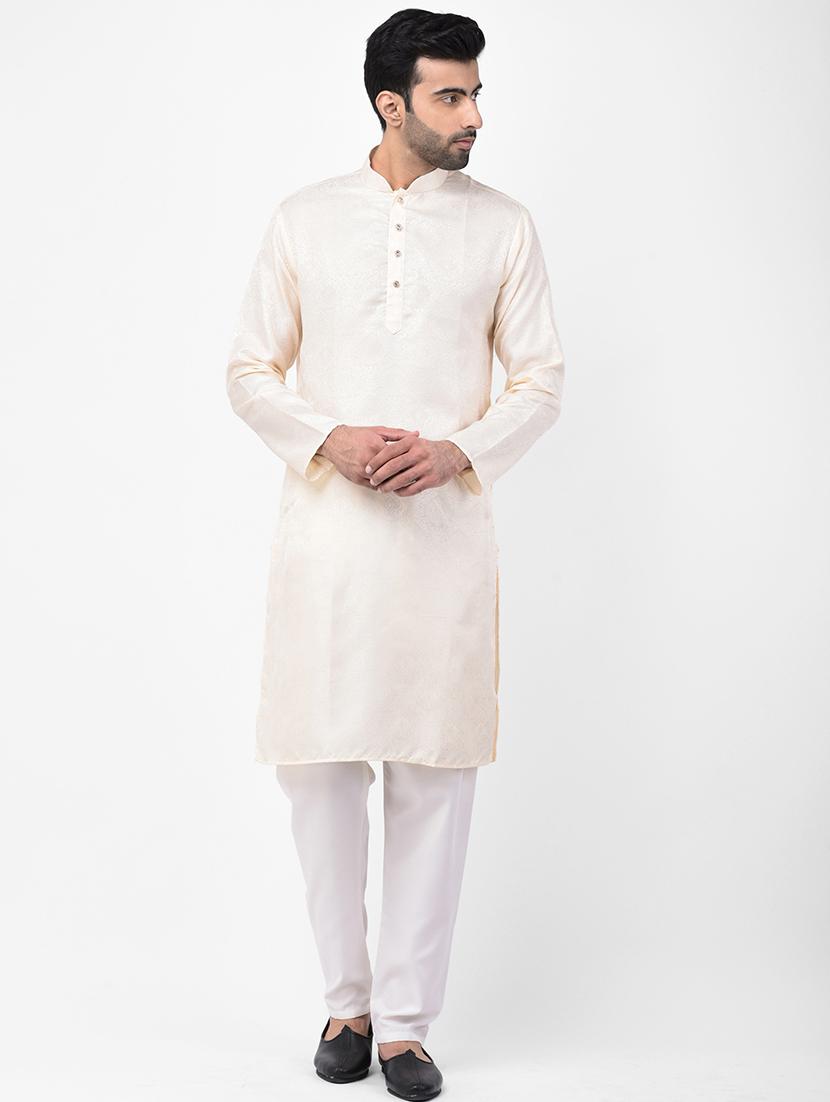 cream jacquard kurta pyjama set - 17335097 - Zoom Image - 1