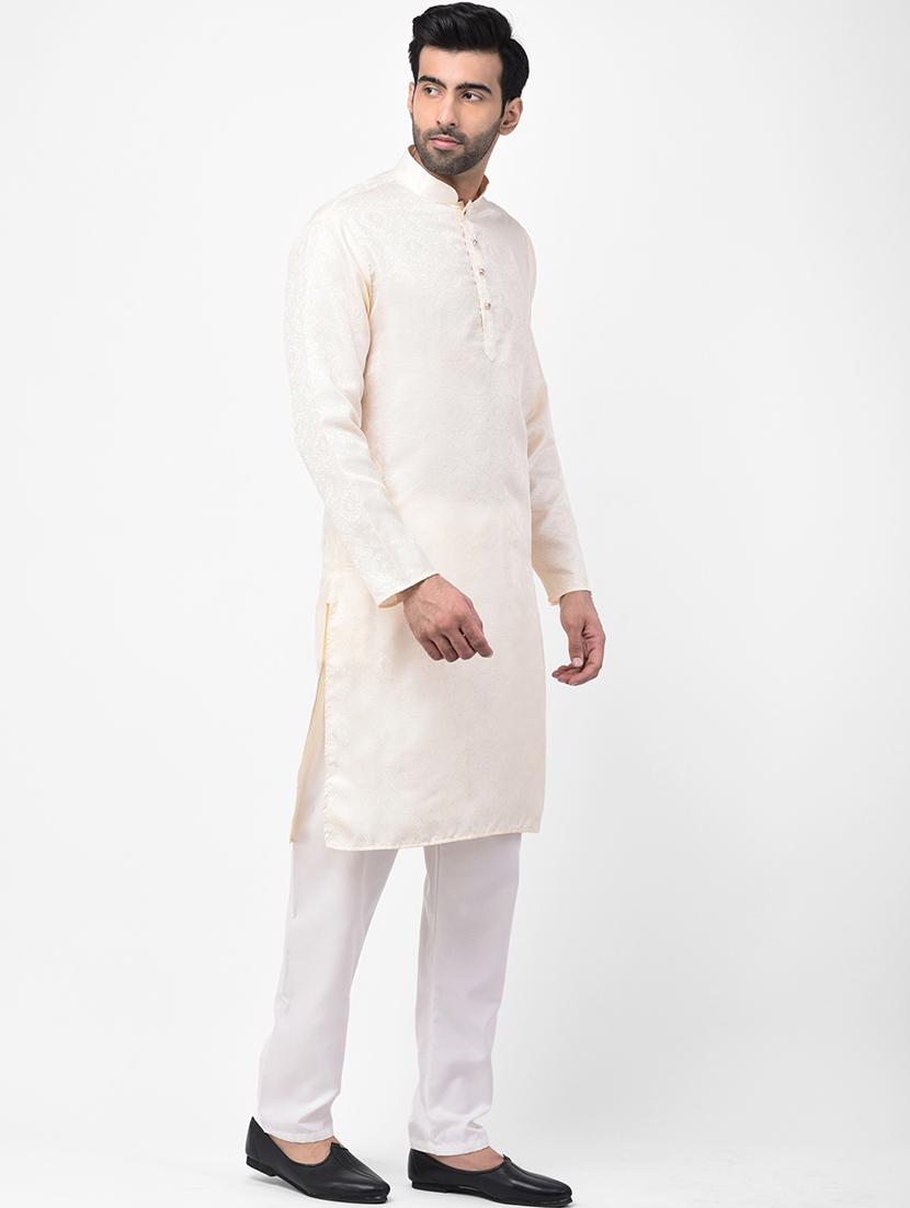 cream jacquard kurta pyjama set - 17335097 - Zoom Image - 2