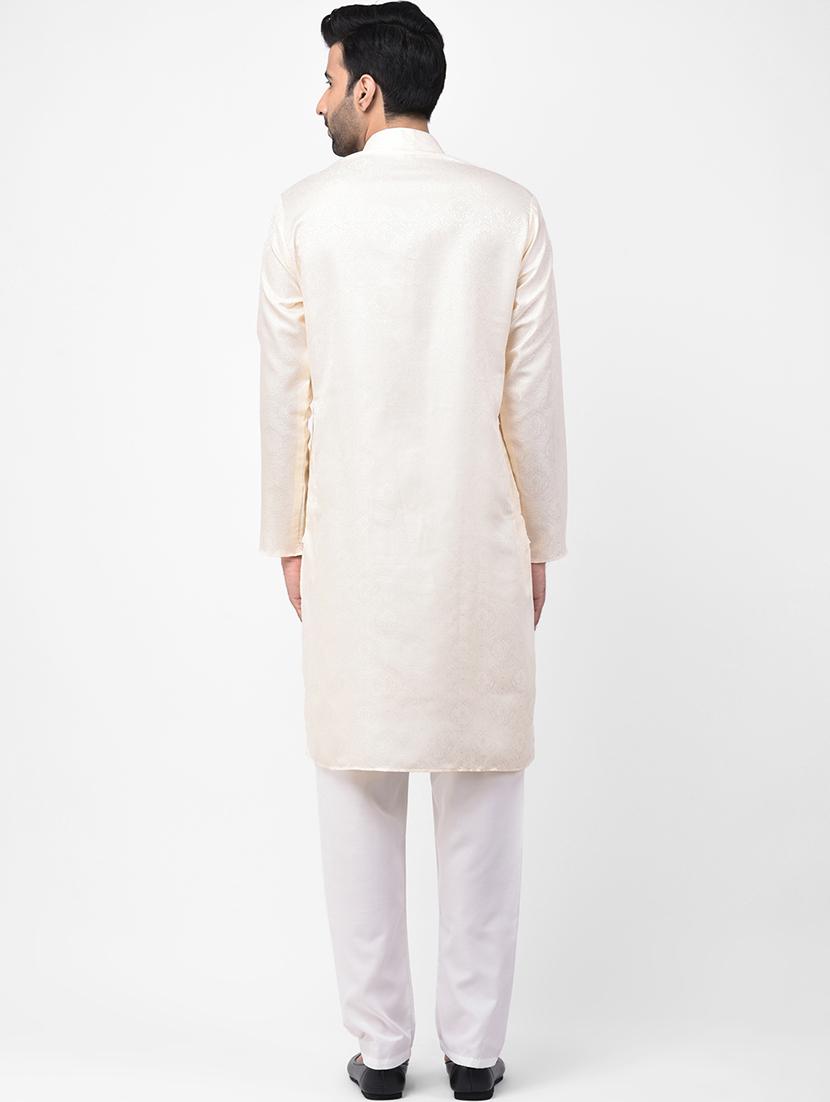 cream jacquard kurta pyjama set - 17335097 - Zoom Image - 3