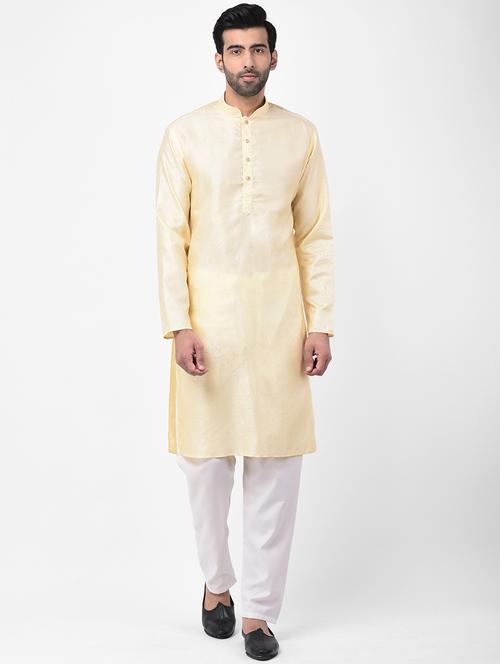beige jacquard kurta pyjama set - 17335098 - Standard Image - 1