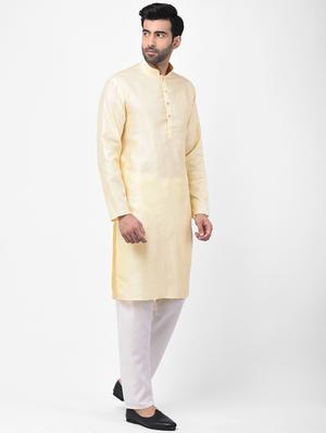 beige jacquard kurta pyjama set - 17335098 - Standard Image - 2