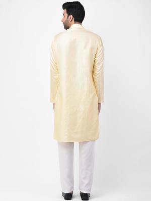 beige jacquard kurta pyjama set - 17335098 - Standard Image - 3