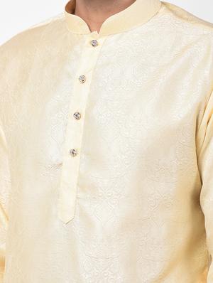 beige jacquard kurta pyjama set - 17335098 - Standard Image - 5