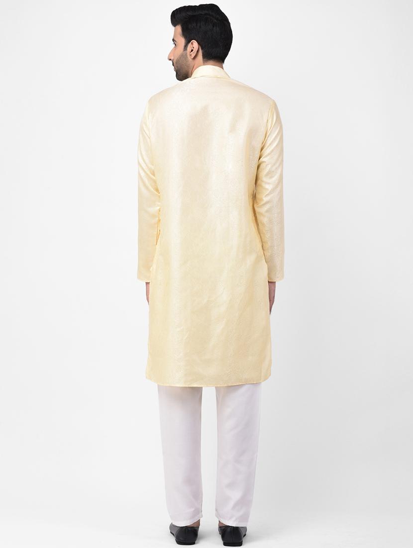 beige jacquard kurta pyjama set - 17335098 - Zoom Image - 3