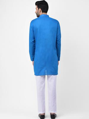 blue solid asymmetric kurta pyjama set - 17335099 - Standard Image - 3