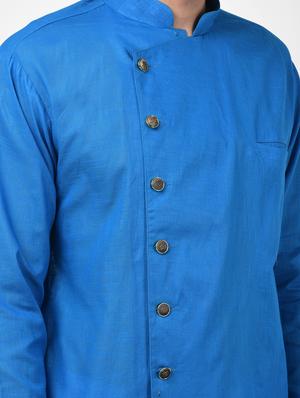 blue solid asymmetric kurta pyjama set - 17335099 - Standard Image - 5
