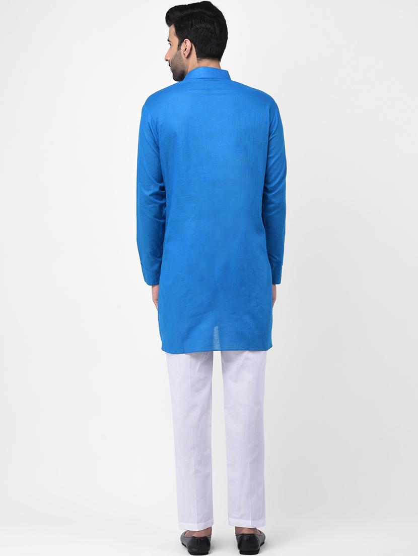 blue solid asymmetric kurta pyjama set - 17335099 - Zoom Image - 3