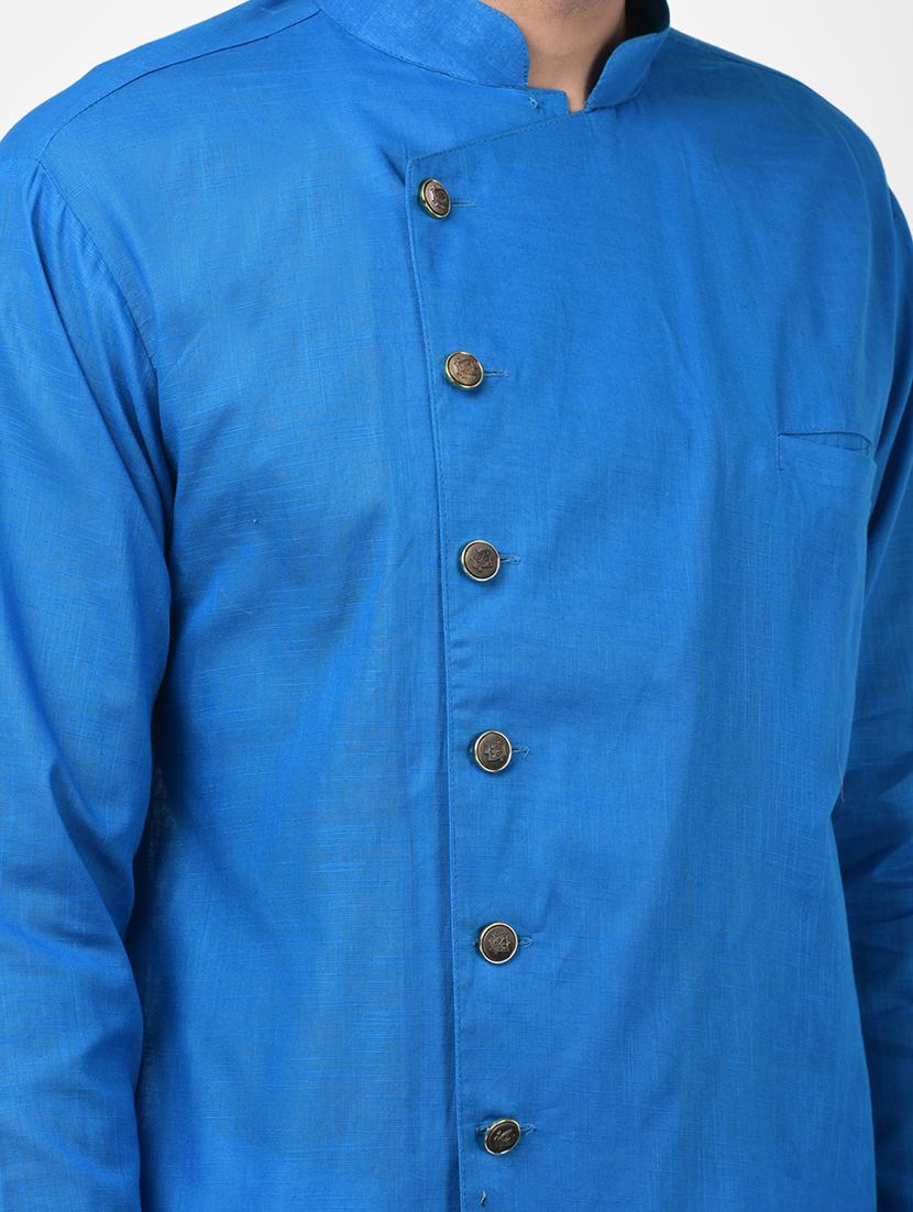 blue solid asymmetric kurta pyjama set - 17335099 - Zoom Image - 5