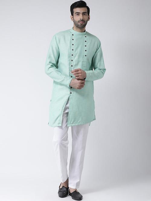 green solid asymmetric kurta pyjama set - 17335100 - Standard Image - 1