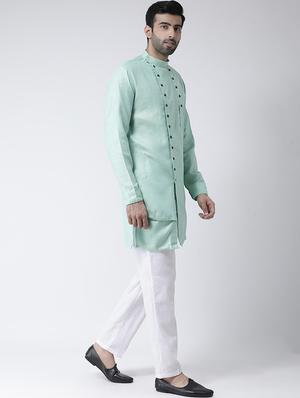 green solid asymmetric kurta pyjama set - 17335100 - Standard Image - 2