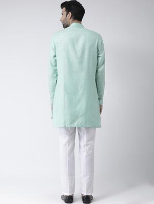 green solid asymmetric kurta pyjama set - 17335100 - Standard Image - 3