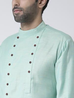 green solid asymmetric kurta pyjama set - 17335100 - Standard Image - 4