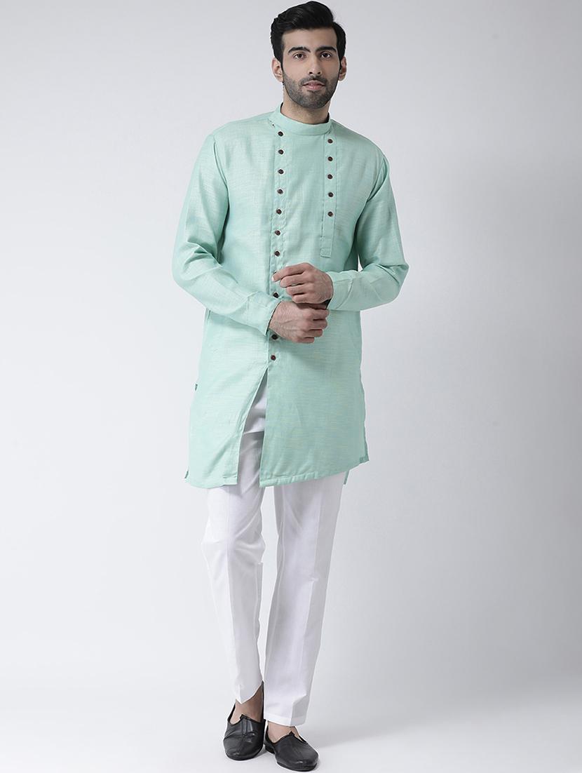 green solid asymmetric kurta pyjama set - 17335100 - Zoom Image - 1