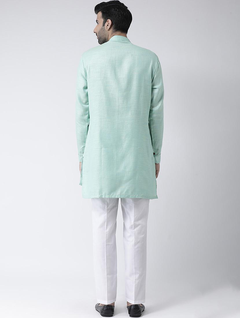 green solid asymmetric kurta pyjama set - 17335100 - Zoom Image - 3