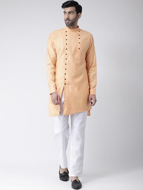 peach solid asymmetric kurta pyjama set - 17335102 - Standard Image - 1