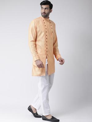 peach solid asymmetric kurta pyjama set - 17335102 - Standard Image - 2