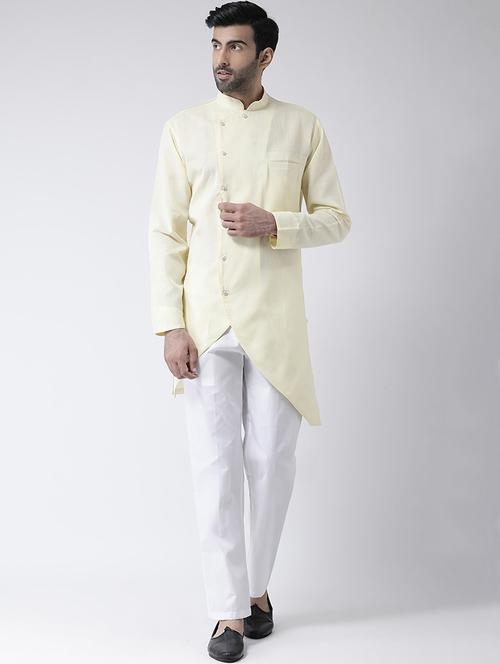 yellow solid asymmetric kurta pyjama set - 17335104 - Standard Image - 1