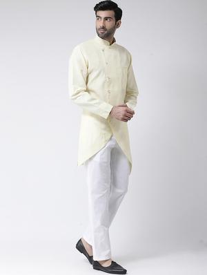 yellow solid asymmetric kurta pyjama set - 17335104 - Standard Image - 2