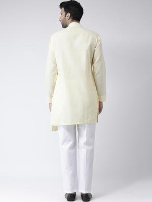 yellow solid asymmetric kurta pyjama set - 17335104 - Standard Image - 3