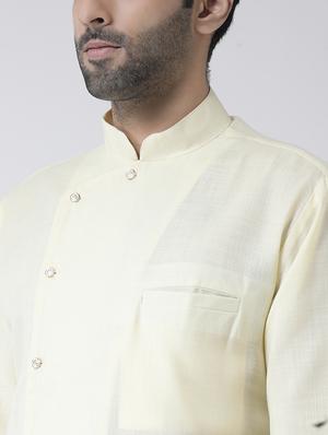 yellow solid asymmetric kurta pyjama set - 17335104 - Standard Image - 4