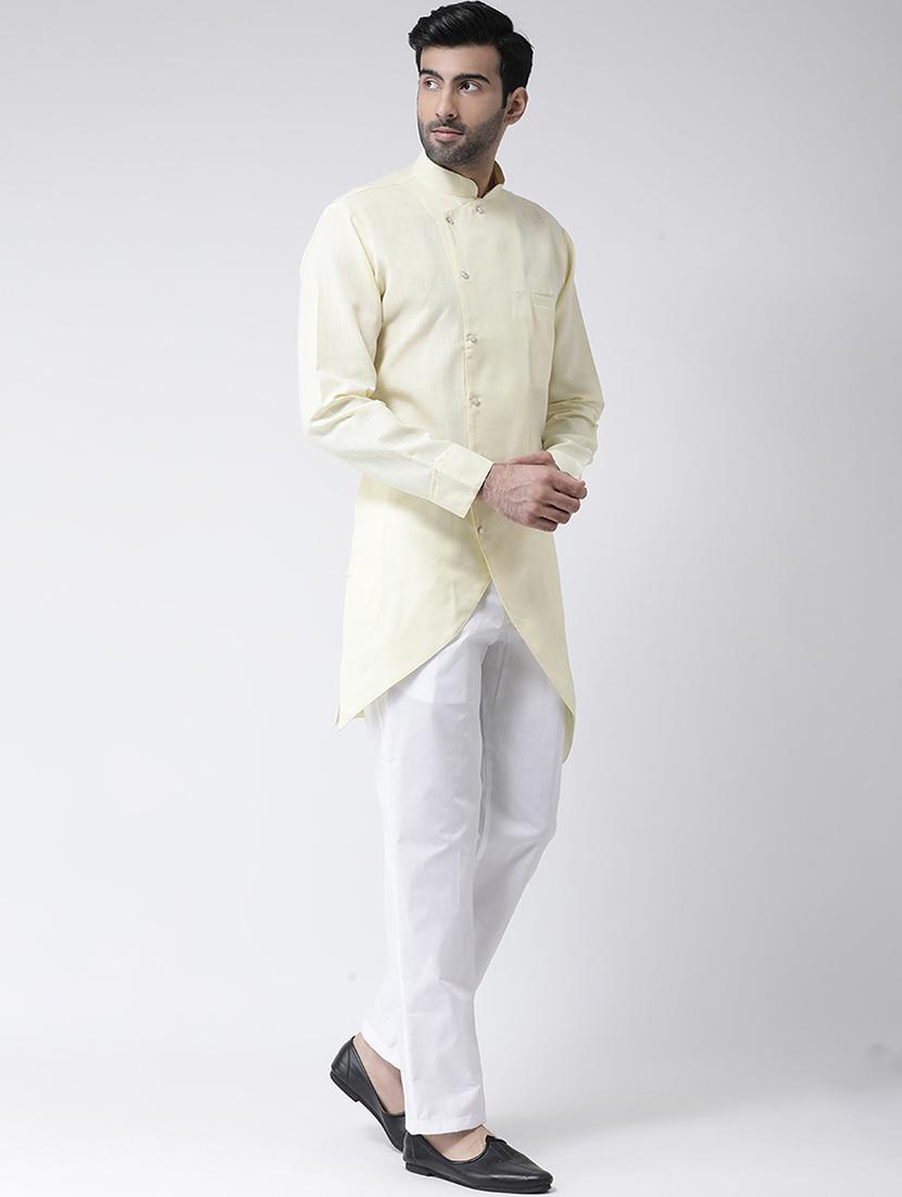 yellow solid asymmetric kurta pyjama set - 17335104 - Zoom Image - 2