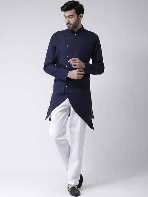 navy blue solid asymmetric kurta pyjama set - 17335105 - Standard Image - 1