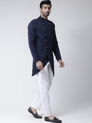 navy blue solid asymmetric kurta pyjama set - 17335105 - Standard Image - 2