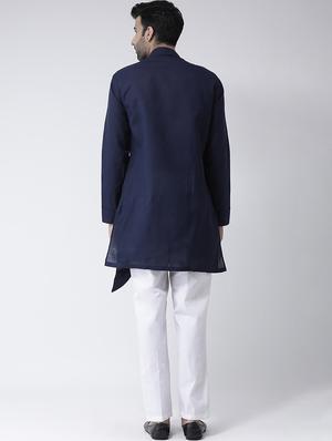 navy blue solid asymmetric kurta pyjama set - 17335105 - Standard Image - 3
