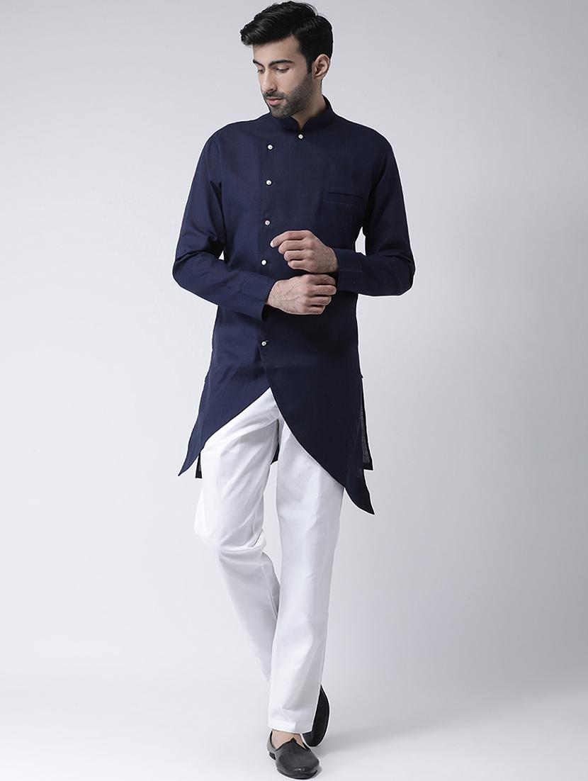 navy blue solid asymmetric kurta pyjama set - 17335105 - Zoom Image - 1