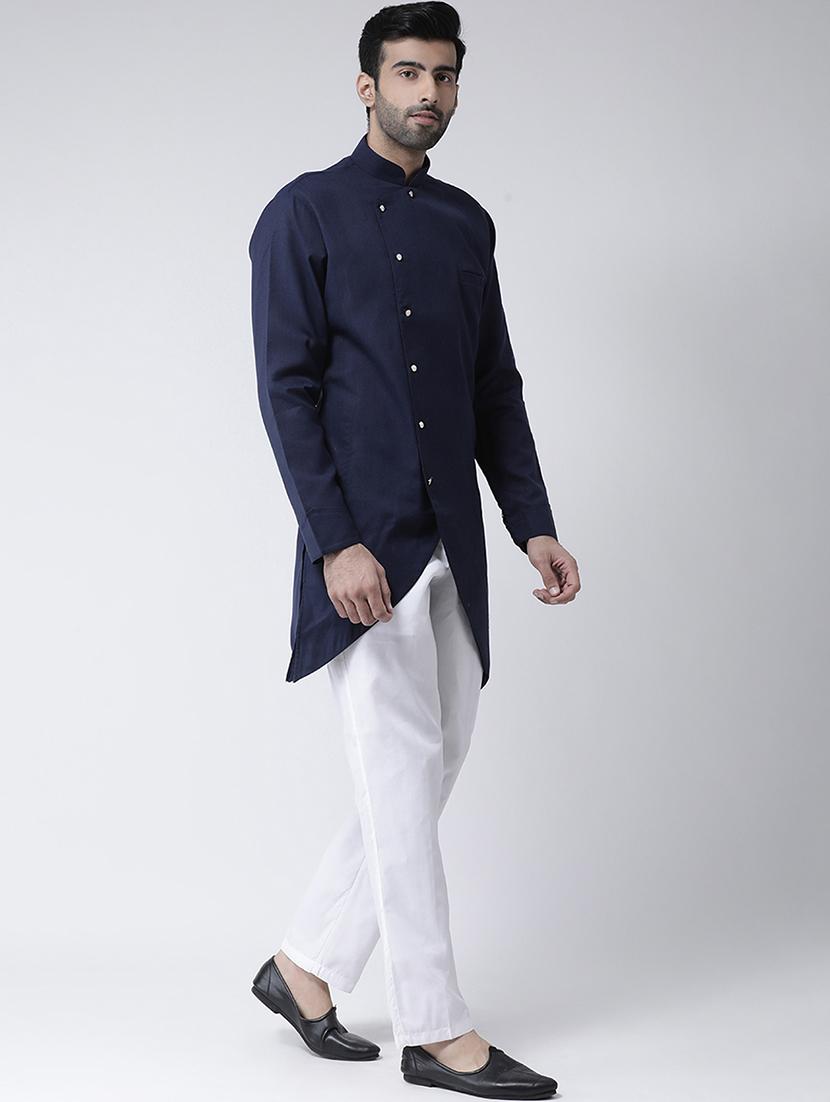 navy blue solid asymmetric kurta pyjama set - 17335105 - Zoom Image - 2