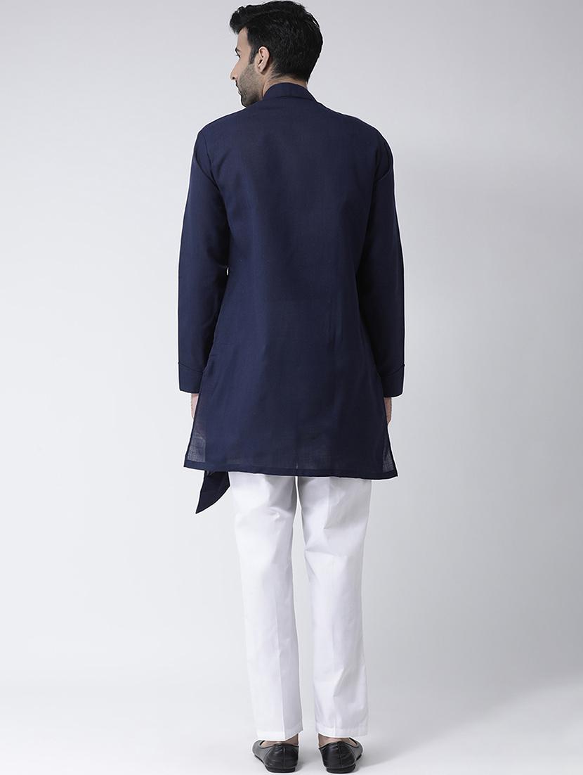 navy blue solid asymmetric kurta pyjama set - 17335105 - Zoom Image - 3