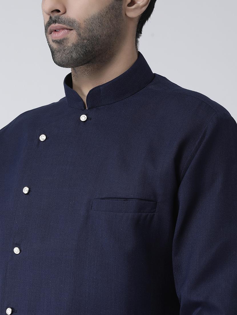 navy blue solid asymmetric kurta pyjama set - 17335105 - Zoom Image - 4
