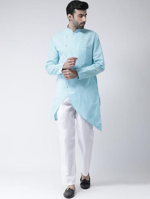light blue solid asymmetric kurta pyjama set - 17335107 - Standard Image - 1