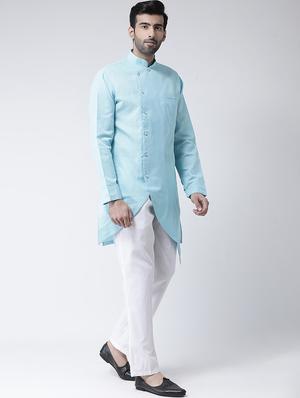 light blue solid asymmetric kurta pyjama set - 17335107 - Standard Image - 2