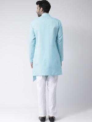 light blue solid asymmetric kurta pyjama set - 17335107 - Standard Image - 3