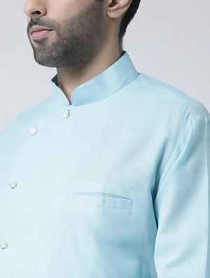 light blue solid asymmetric kurta pyjama set - 17335107 - Standard Image - 4