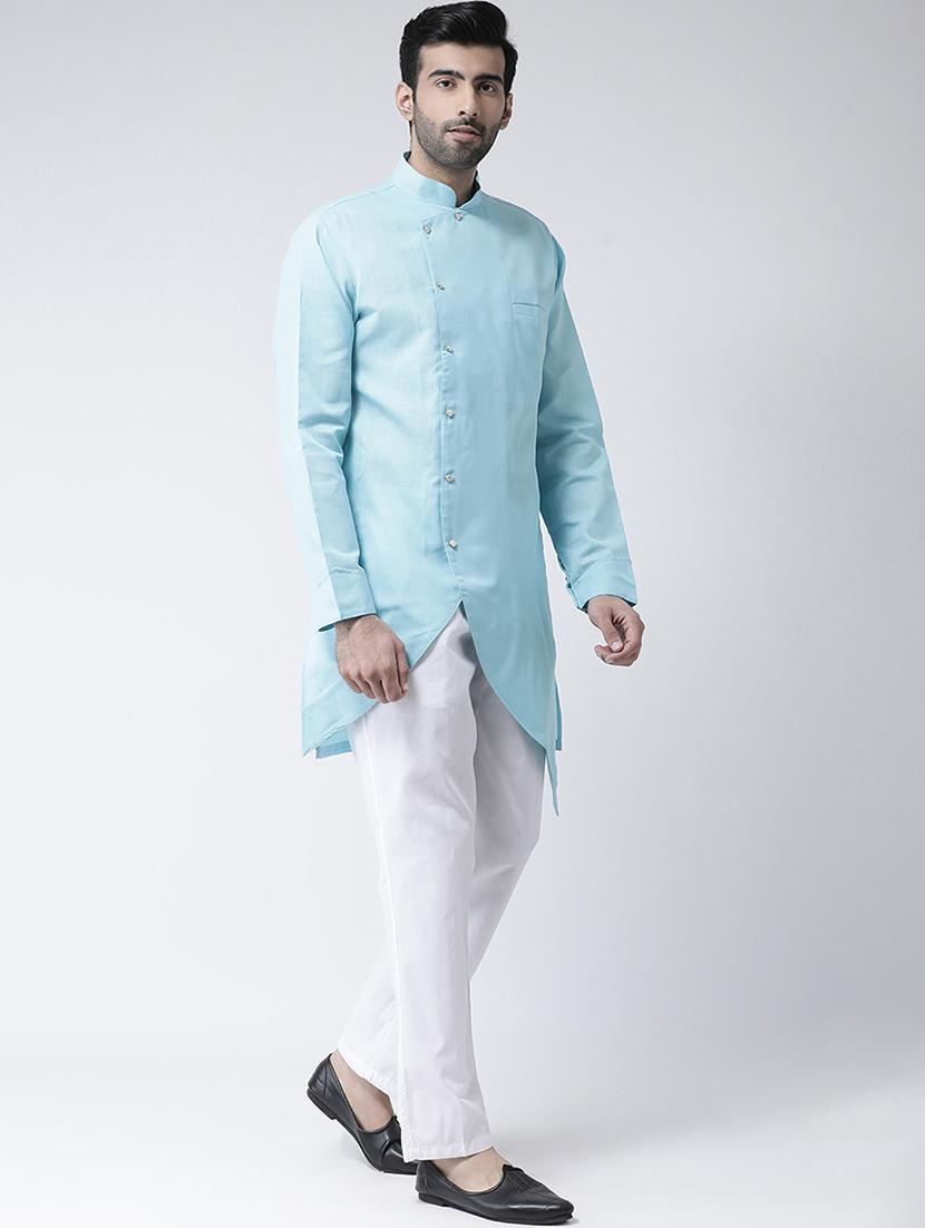 light blue solid asymmetric kurta pyjama set - 17335107 - Zoom Image - 2