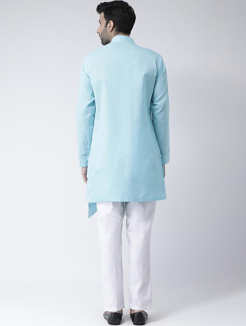 light blue solid asymmetric kurta pyjama set - 17335107 - Zoom Image - 3
