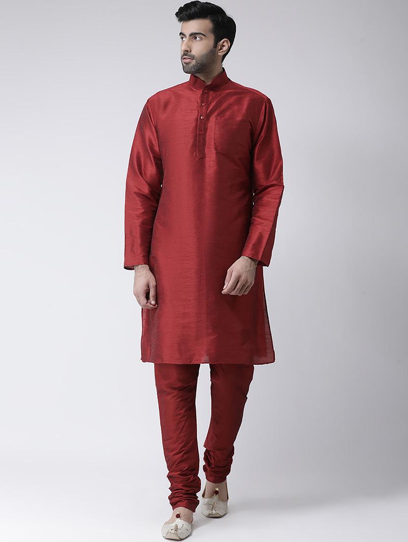 maroon solid kurta pyjama set with cream jacquard nehru jacket - 17335110 - Zoom Image - 4